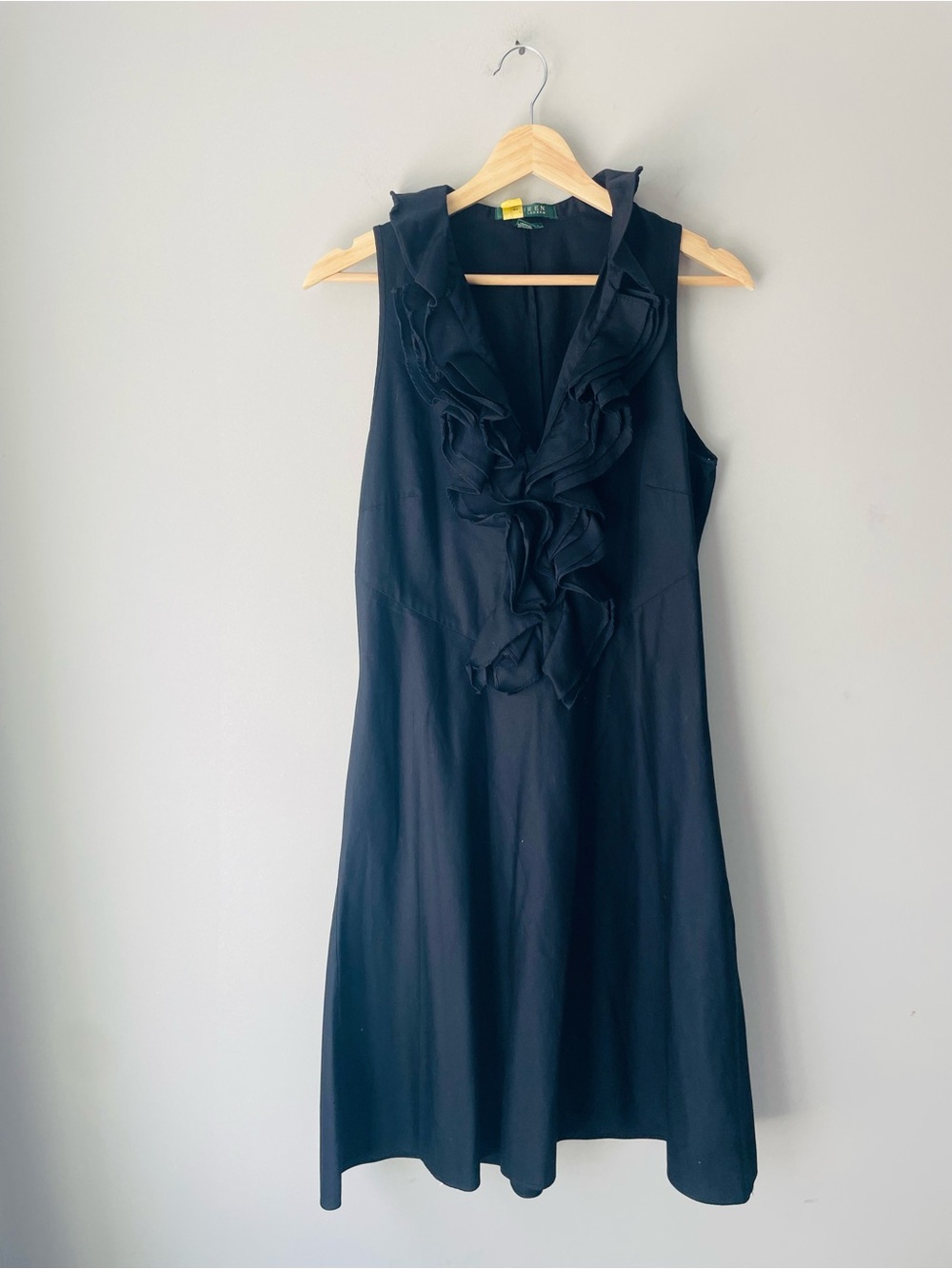 Ralph Lauren Cotton Black Ruffle-Front Sleeveless Dress